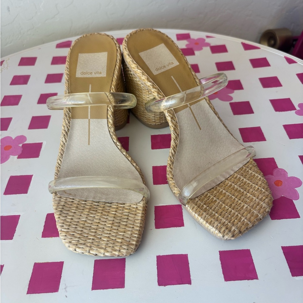 Dolce Vita Tan Wedge Sandals with Woven Texture